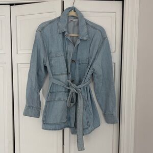 Zara Light Wash Denim Jacket with Waist Tie
